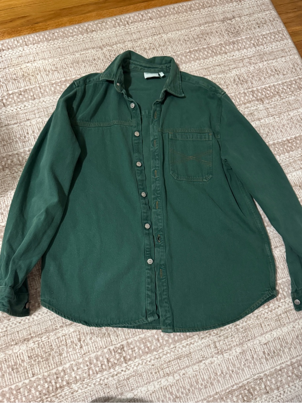 Men's Dark Green denim Button-Up Shirt - Long Sleeve